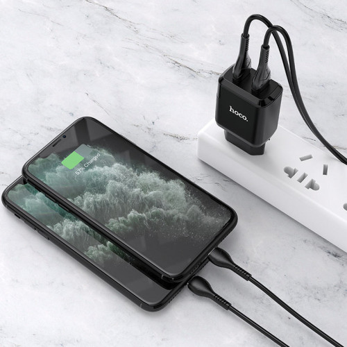 СЗУ HOCO N7 Speedy (2-USB/2.1A) + Lightning кабель (черный)