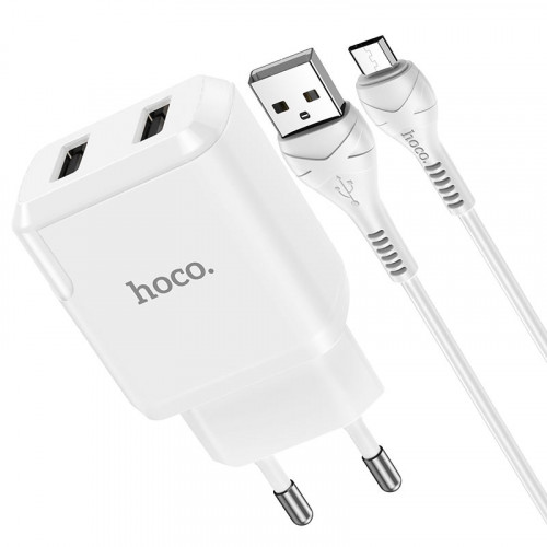СЗУ HOCO N7 Speedy (2-USB/2.1A) + micro USB кабель (белый)