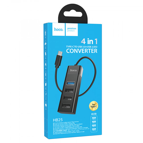 Разветвитель HUB HOCO HB25 Type-C на USB 3.0 + 3xUSB 2.0 / 0.2м чёрный