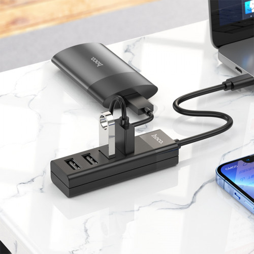 Разветвитель HUB HOCO HB25 Type-C на USB 3.0 + 3xUSB 2.0 / 0.2м чёрный