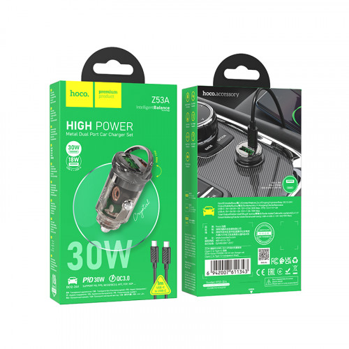 АЗУ HOCO Z53A (1-USB 18W/1-Type-C 30W,PD) + Type-C кабель (1м) (черный)