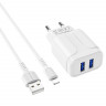 СЗУ BOROFONE BA37A Speedy (2-USB/2.4A) + Lightning кабель (белый)