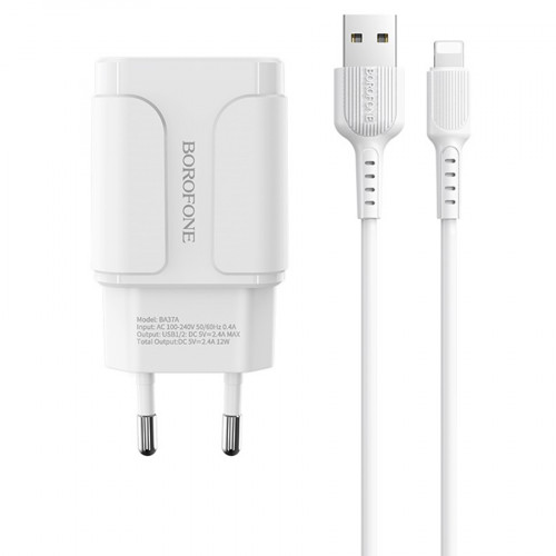 СЗУ BOROFONE BA37A Speedy (2-USB/2.4A) + Lightning кабель (белый)