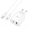 СЗУ HOCO C80A (1-USB 18W/1-PD 20W) + Type-C to Lightning кабель 38W (белый)