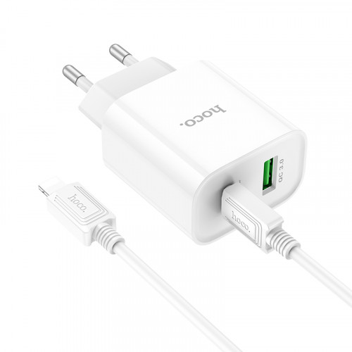 СЗУ HOCO C80A (1-USB 18W/1-PD 20W) + Type-C to Lightning кабель 38W (белый)
