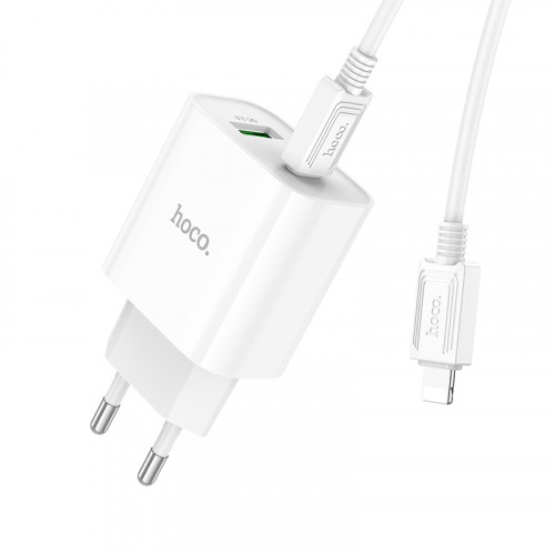 СЗУ HOCO C80A (1-USB 18W/1-PD 20W) + Type-C to Lightning кабель 38W (белый)