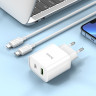 СЗУ HOCO C80A (1-USB 18W/1-PD 20W) + Type-C to Lightning кабель 38W (белый)