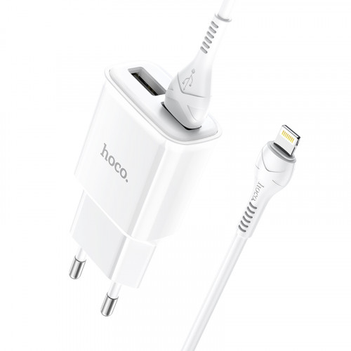 СЗУ HOCO C88A Star round (2-USB/2.4A) + Lightning кабель (1м) (белый)