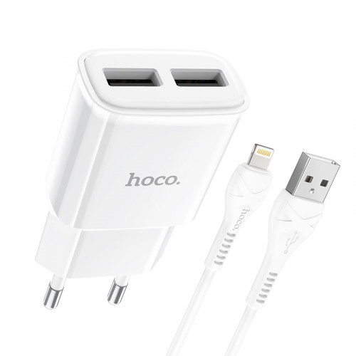 СЗУ HOCO C88A Star round (2-USB/2.4A) + Lightning кабель (1м) (белый)
