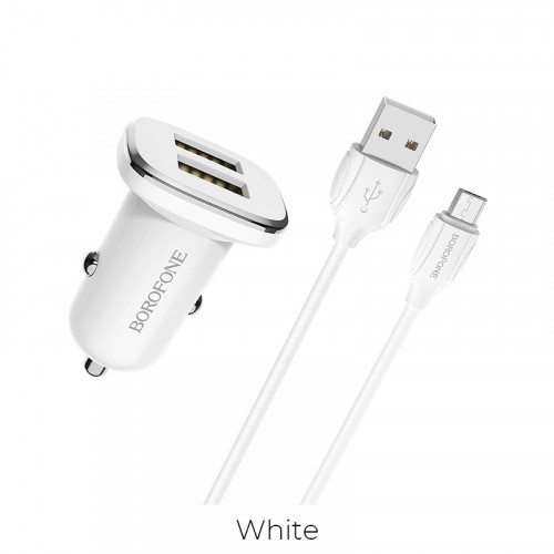 АЗУ BOROFONE BZ12 2*USB 5V 2.4A в комплекте с кабелем USB-A - Micro USB 1M белое