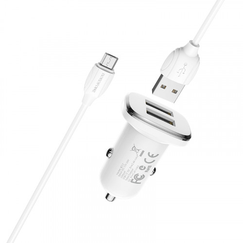 АЗУ BOROFONE BZ12 2*USB 5V 2.4A в комплекте с кабелем USB-A - Micro USB 1M белое